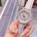 Perfect Replica Chopard Stainless Steel Diamond Bezel Gray Leather Strap 35mm Women's Watch